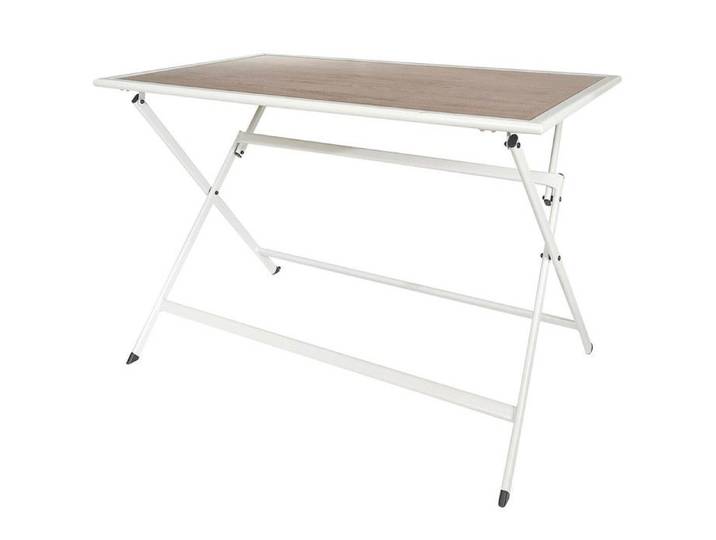 HANAE - Table Pliante de Jardin Rectangle en Métal et Verre Décor Imitation Bois
