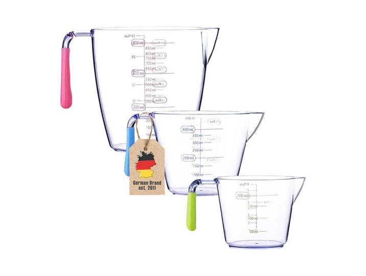 Intirilife Messbecher (3-tlg. Set) in verschiedenen Größen, Mehrfarbig, Kunststoff, Messskala für Flüssigkeiten, Backen & Backzubehör, Messbecher