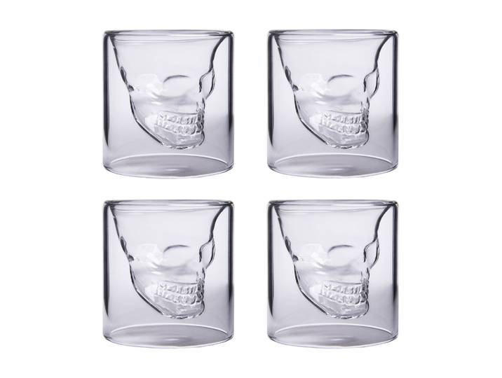 Aretica Shot glaasjes Skull - Echt glas - Set van 4