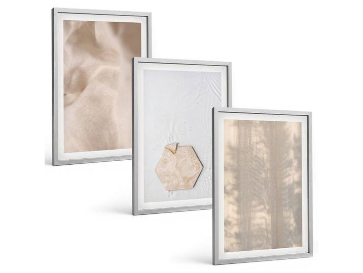 BILDER SET 3er Set - 40x60 cm Silberner Rahmen - Subtile Texturen, Boho-Natur
