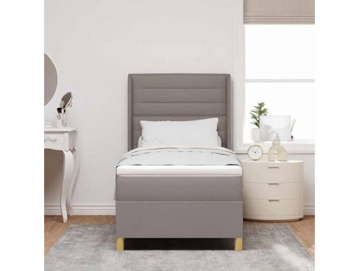 KTHLBRH Boxspringbett Taupe 100 x 200 cm mit Matratze Verstellbares Kopfteil, Holzrahmen, goldene Beine, stabile Halterung