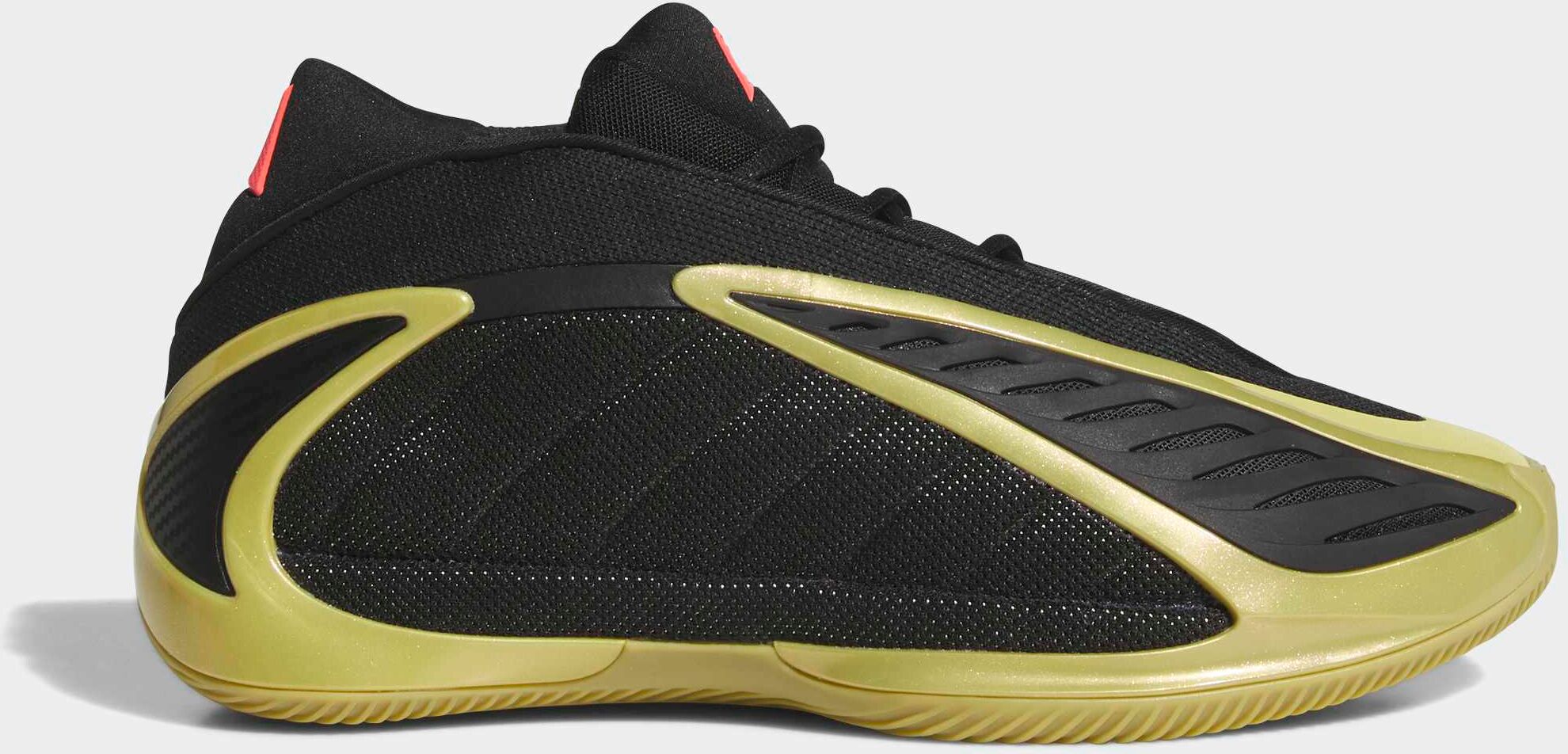 Basketballschuh ADIDAS PERFORMANCE "ANTHONY EDWARDS 2", Gr. 42,5, schwarz (core schwarz, gold metallic, solar turbo), Synthetik, Textil, Schuhe Basketballschuh core schwarz, gold metallic, solar turbo 42,5