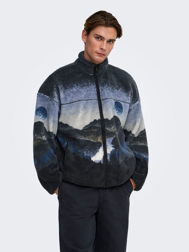 ONLY & SONS Fleecejacke "Adam" in Blau/ Anthrazit - L