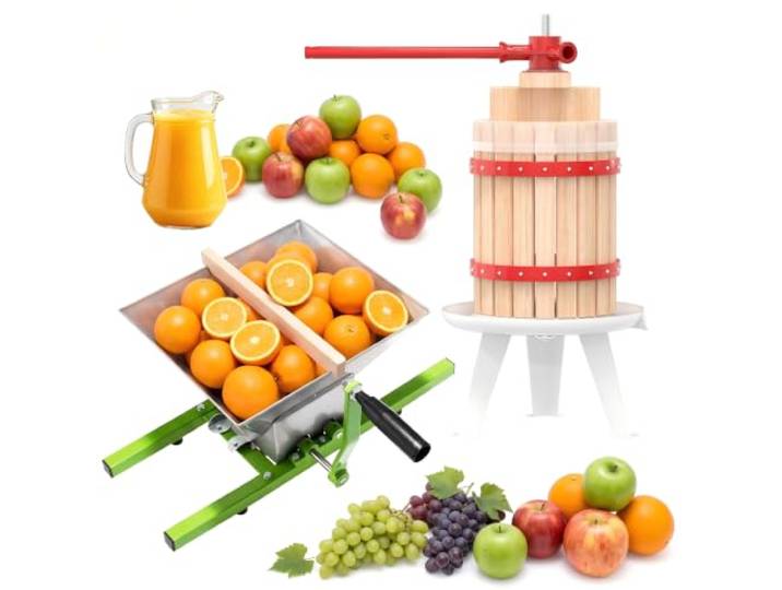 YRHome 6L Obstpresse + 7L Obstmühle Saftpresse Entsafter Fruchtpresse Manuell Maischemühle Traubenmühle Weinpresse Maischepresse Beerenmühle Apfelpresse mit Pressnetz für Fruchtsäfte Beeren