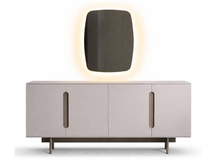 Xlmoebel Sideboard Beige Holzkonsole mit rechteckigem Spiegel für Schlafzimmer-Set (Schlafzimmer-Set, Beige Holzkonsole mit Spiegel), Made in Europa