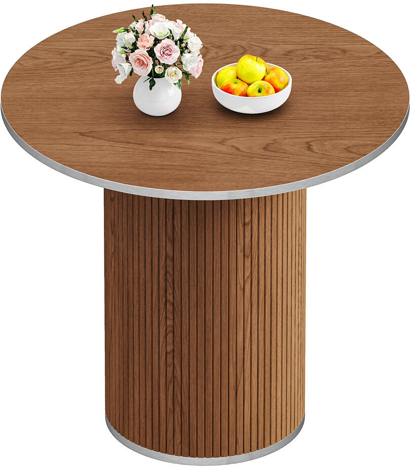 Metro 80cm Modern Round Dining Table with Fluted Pedestal Walnut