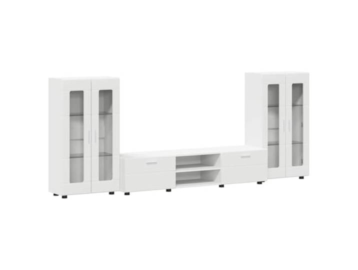 RJPLMFV TV-Möbel Florin, 3-teilig, weiß, Holz, mit Stauraum Mattes Finish, minimalistischer Stil, geräumige Fächer, pflegeleicht, für den Innenbereich, Wohnzimmer oder Büro