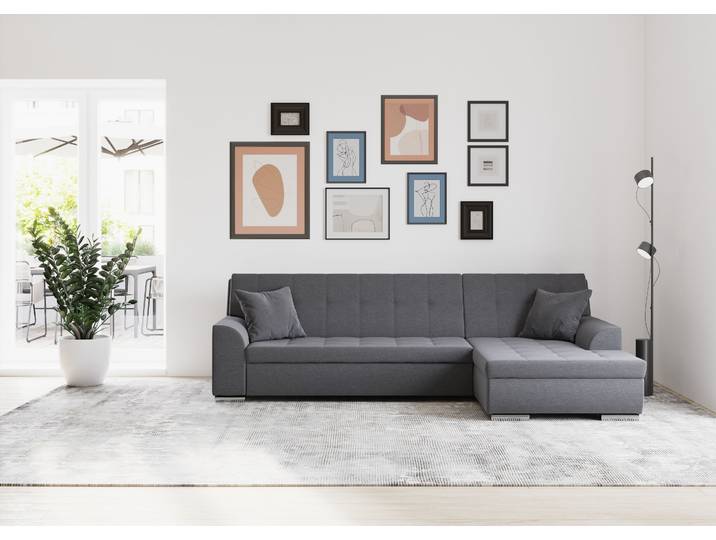 Ecksofa DOMO COLLECTION TREVISO viele Bezüge, auch in Cord, L-Form, 267x178 cm , grau, B:267cm H:83cm T:178cm, 100% Polyester, Sofas, Ecksofa, mit Bettfunktion, inkl. Zierkissen, Unser Dauertiefpreis