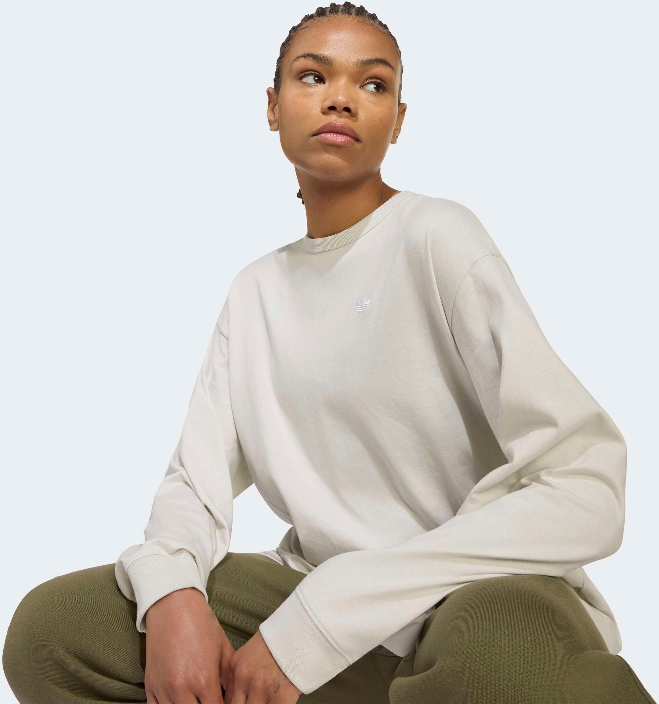 Langarmshirt ADIDAS ORIGINALS "ESSENTIALS", Damen, Gr. S, beige (orbit grau), Obermaterial: 100% Baumwolle, Rundhals, Shirts Langarmshirt orbit grau S