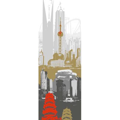 Fototapete ARCHITECTS PAPER "Shanghai", rot (braun, grau, rot), B:1m L:2,8m, Vlies, Tapeten, Grafik Tapete Shanghai Schwarz Weiß Gold Rot Panel 1,00m x 2,80m