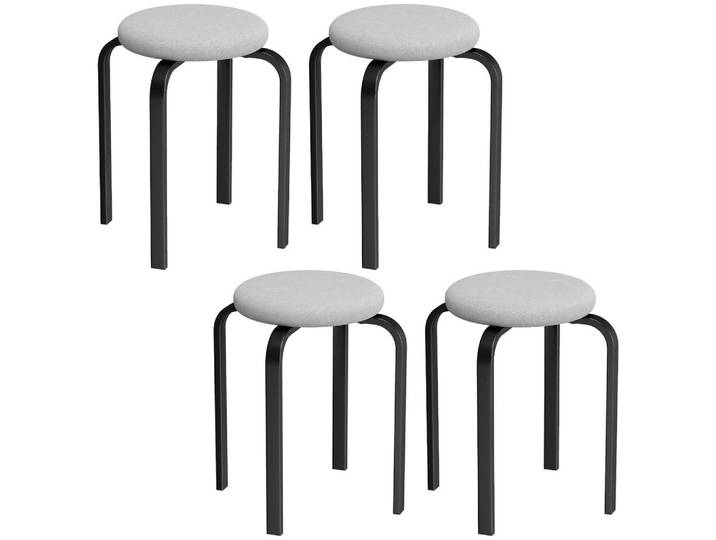 Homcom Hocker 4er Set Kunstleinen Stahl Grau, Metall, Füllung: Schaumstoff, Rund, rund, 40x45x40 cm, Esszimmer, Stuhl