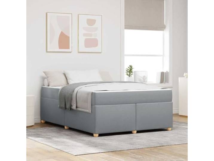 Stoffbezug Holzwerkstoff Modernes Design 140 x 200 cm Hellgrau Bettrahmen mit Matratze Hellgrau 140 x 200 cm Stoff Metallbeine Polsterbett Doppelbett mit Taschenfederkernmatratze Modernes