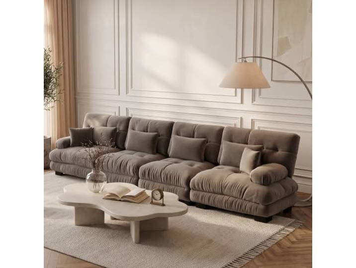 SoarTalent Modulsofa 4-Sitzer 406 cm für modernes Wohnzimmer, Chenille-Stoff, Holzgestell, Armlehnen, Braun
