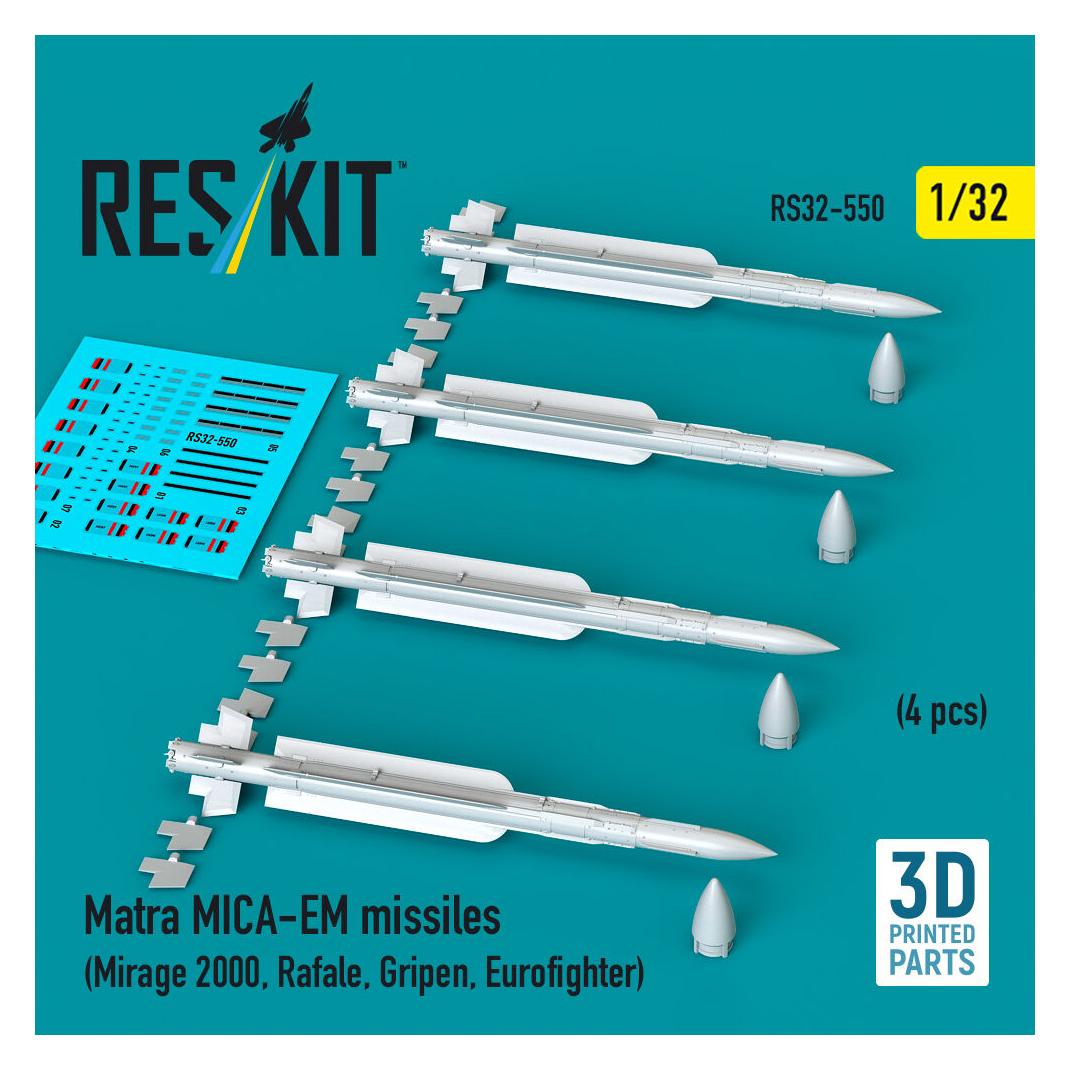ResKit Matra MICA-EM missiles (4 pcs) (Mirage 2000, Rafale, Gripen, Eurofighter) (3D Printed) (RS32-0550)