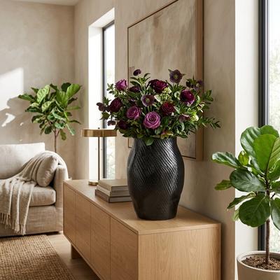 Sagebrook Home Sobaek 21''H Ceramic Vase - Black, Novelty, Woven, Small Yet Striking Black Decor Piece, Modern Home Item
