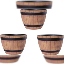 H&D Manufaktur Jinfa 3er-Set Blumenkübel aus Kunststoff in Holzoptik | Farbe: Walnuss | Design: Weinfass | Ø 38 cm