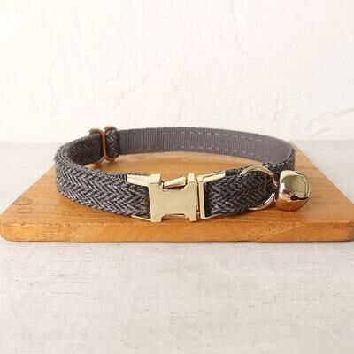 Uplifted Finds Customized Velvet Pet ID Collar With Bowknot & Bell gray l