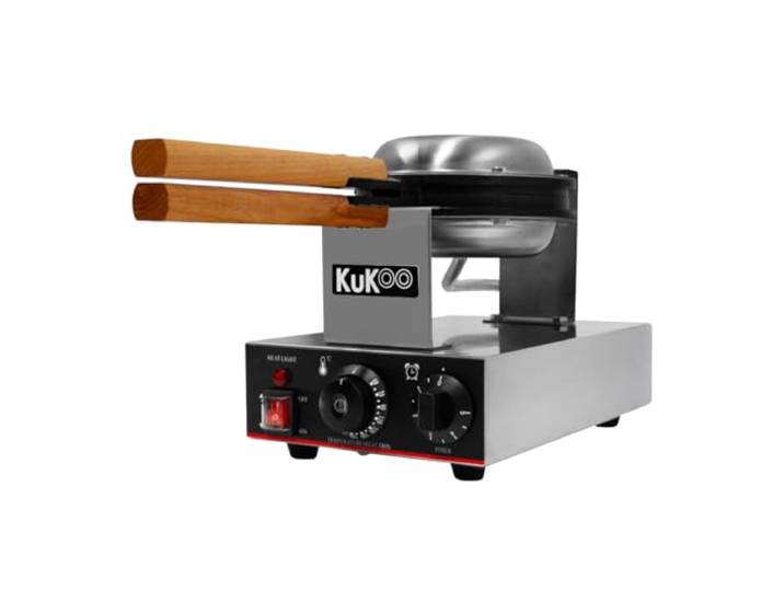 KuKoo Profi Edelstahl Waffeleisen Dreh-Funktion Tiefe Füllung für dicke Waffeln Antihaft Eisenplatten 50-250°C Automatische Temperaturregler 1-5min Timer Cool-Touch-Holzgriff GRATIS Servierzange 1000W