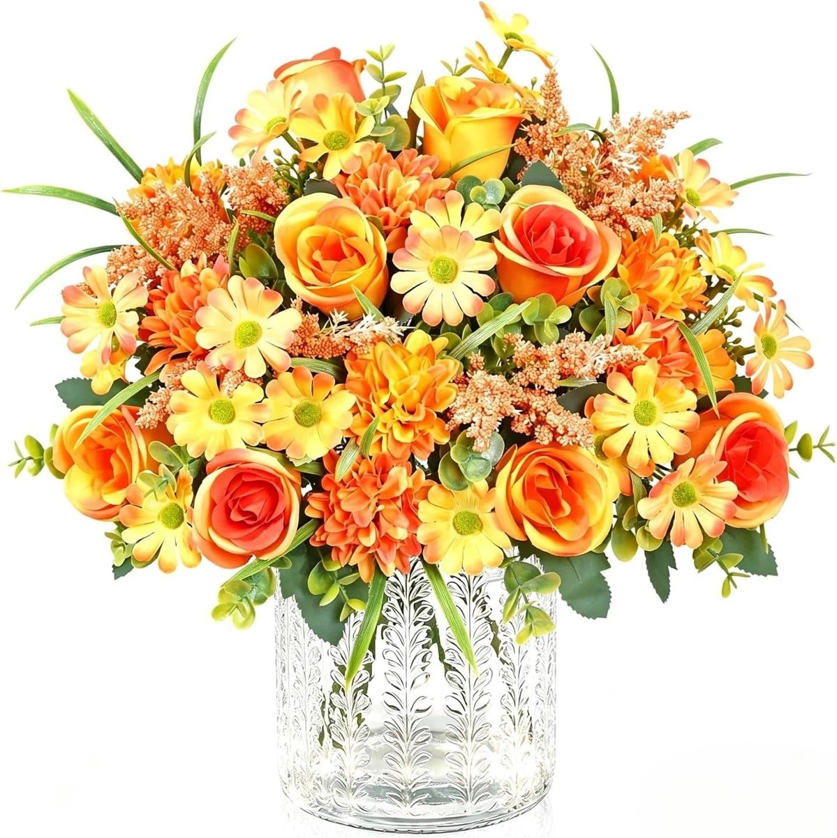 Set van 4 bundels kunstmatige herfstbloemen met realistische rozen