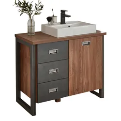 WASCHBECKENUNTERSCHRANK Eiche Stirling, Matera grau, Badmöbel Waschtisch 91 x 75 cm