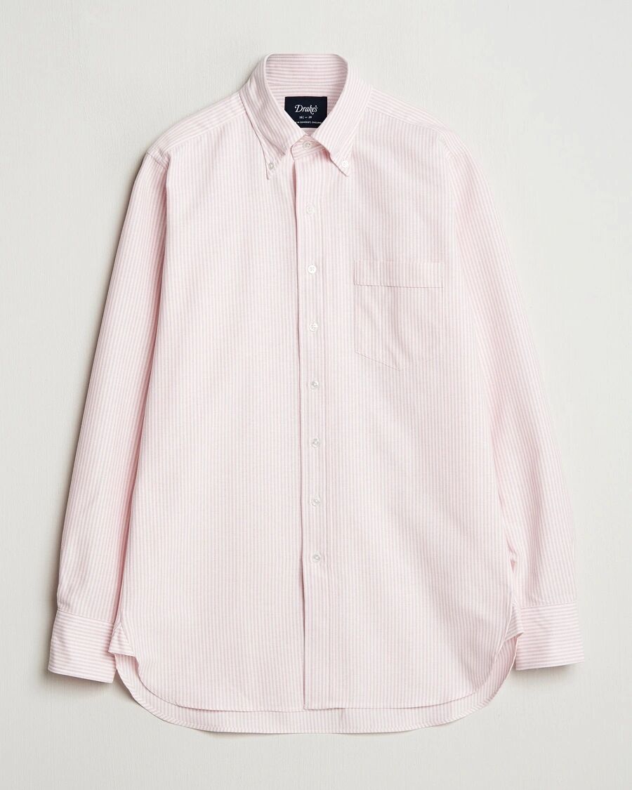 Drake's Striped Button Down Oxford Shirt Pink