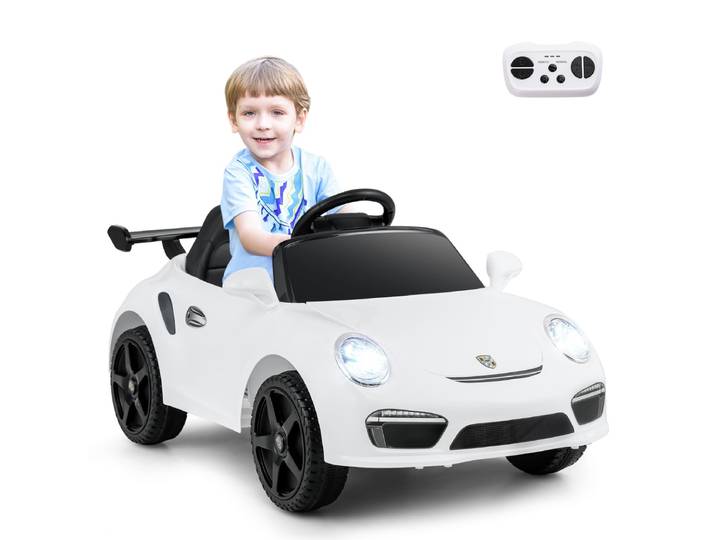 Porsche Elektrische Auto voor Kinderen 12V Elektrisch Kindervoertuig met Afstandsbediening en USB-poort-Wit
