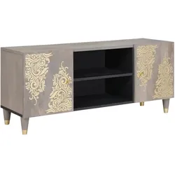 Helloshop26 - Modernes TV-Möbel mit integriertem Stauraum 105 x 33 x 46 cm massives graues Mangoholz 02_0057880