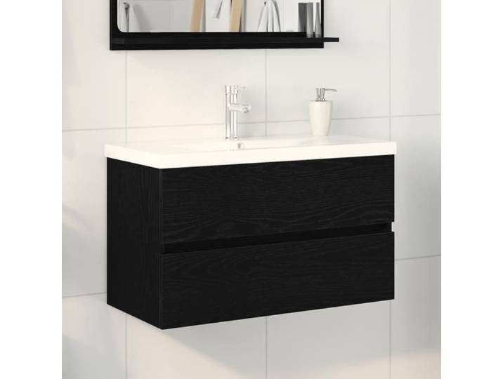 Meuble sous lavabo avec vasque intégrée Chêne noir Bois d ingénierie Meuble sous lavabo Chêne noir 80x38 5x45 cm Bois d ingéni