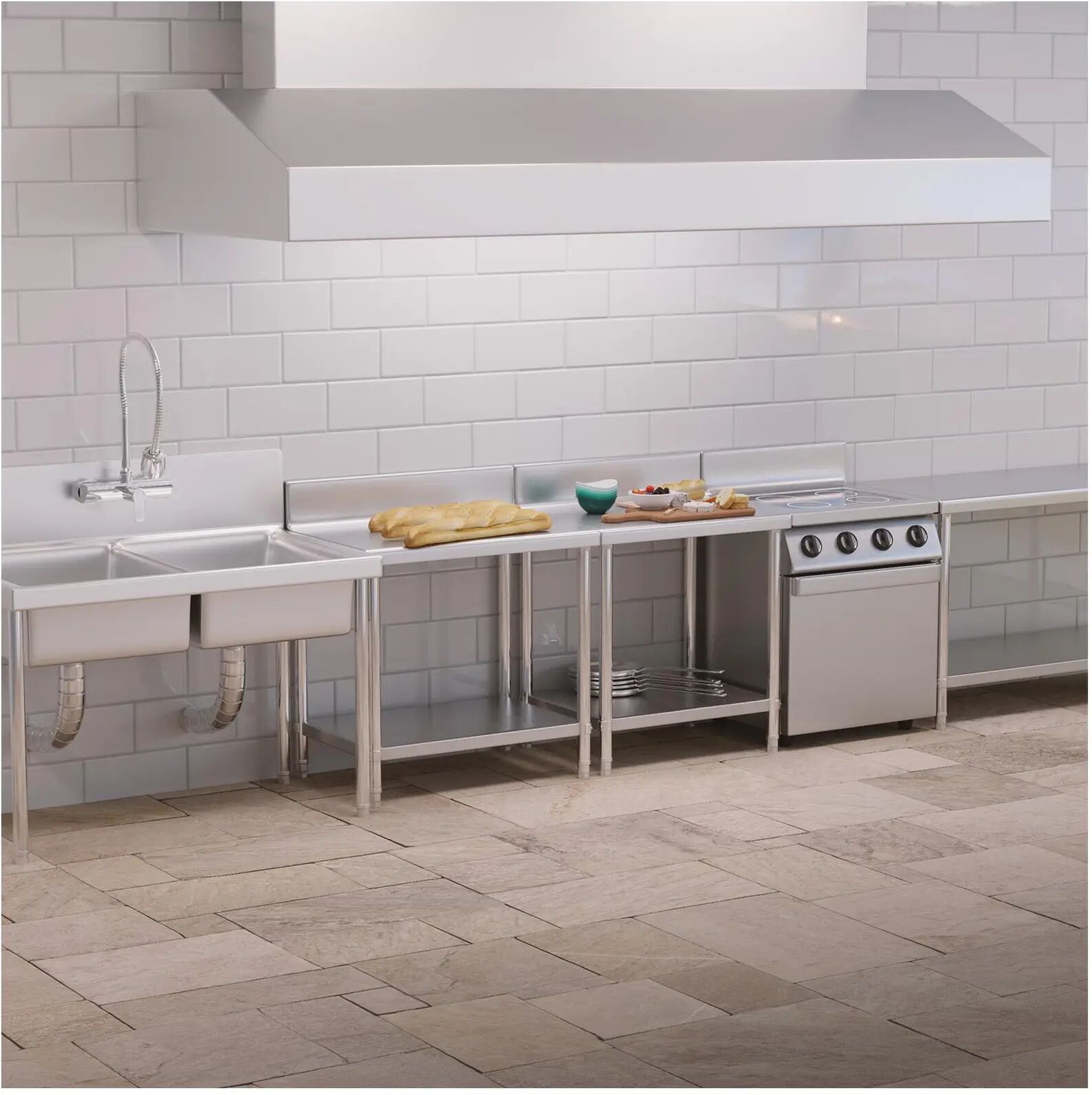 Teräspöytä - ECO - 90 x 60 cm - 250 kg - roiskesuoja - Royal Catering RCAT-90/60-N