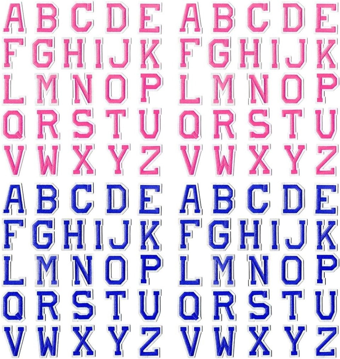 Set van 104 Gestreken Letters, 52 Roze en 52 Blauwe Patches voor Textiel en Kleding