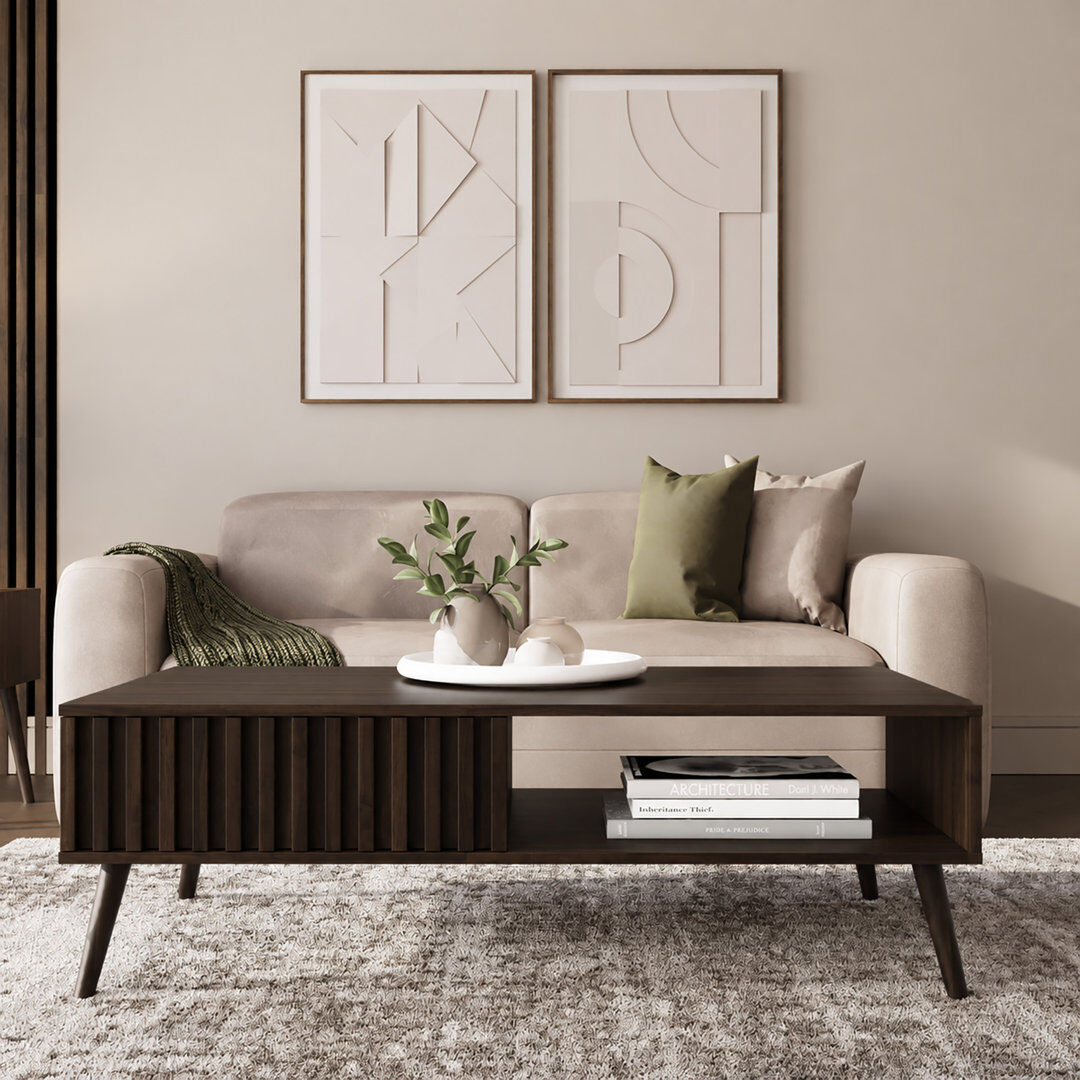 George Oliver Tonsina Coffee Table with Storage Walnut 41.5cm H X 119cm W X 59cm D