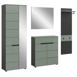 GARDEROBE-SET Salbei und Grau, Garderobe 4-teilig, 220 x 190 cm, Soft-Close, Cooper