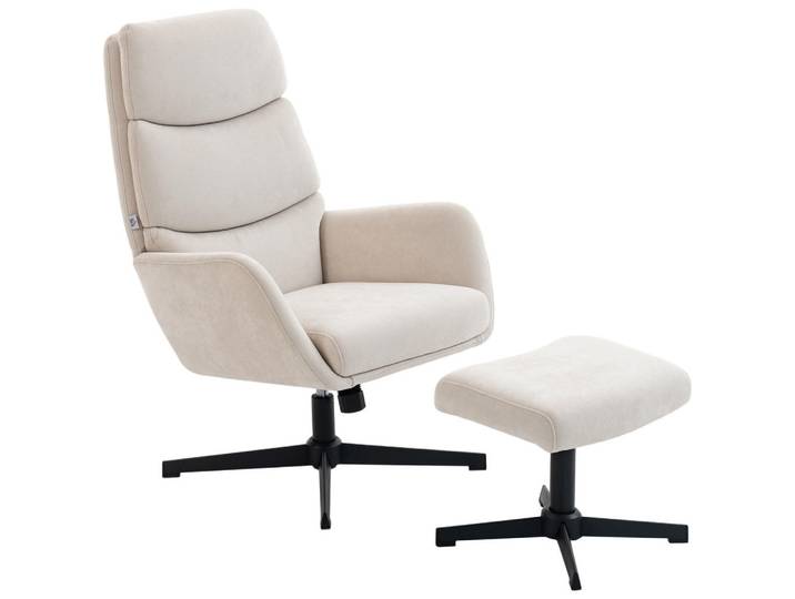 Homcom Relaxsessel-Mit-Hocker 2er Set Polyester Metall Beige, Füllung: Polyester,Polyester, 66x99x75 cm, Wohnzimmer, Sessel, Relaxsessel