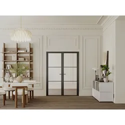 Tür-Set - zwei Flügel - wendbar - Aluminium & Sicherheitsglas - 2 x 204 x 93 cm - Schwarz - MASERU