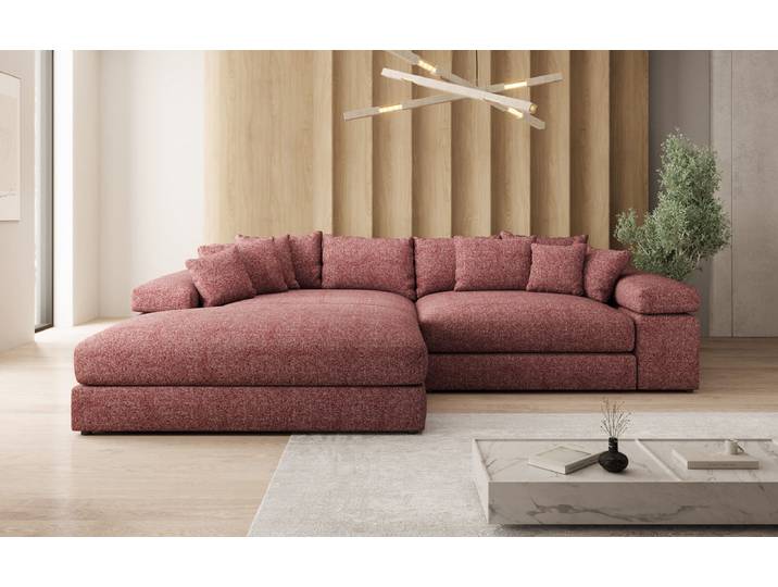 Designer Ecksofa Bernardo mit breiter Ottomane in Strukturstoff - Bordeaux - Strukturstoff - Links - Luxusbetten24
