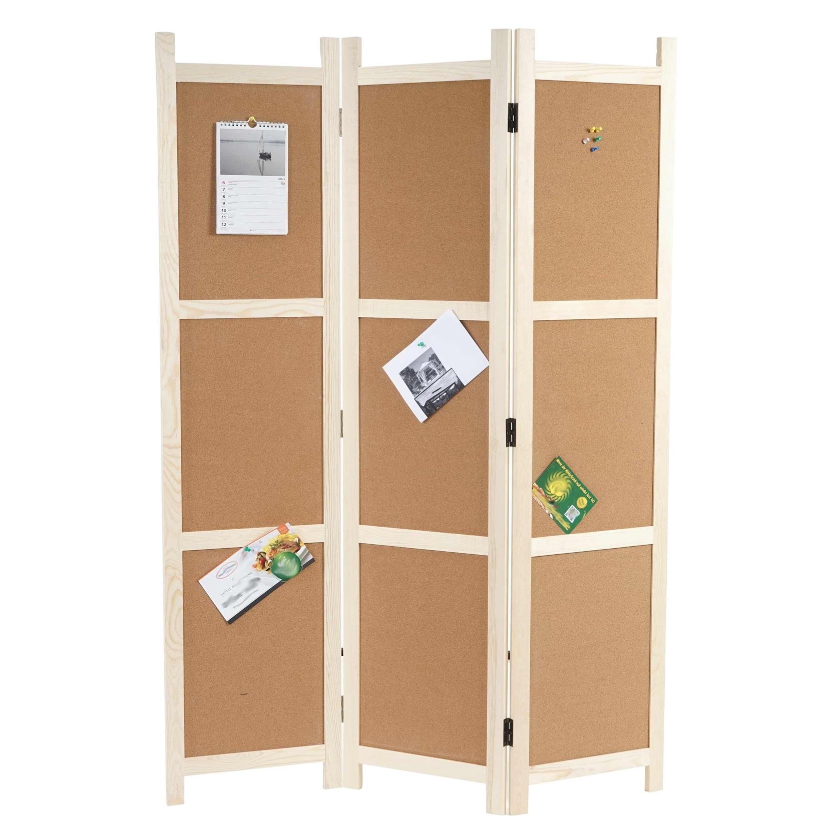Paravent MCW-G52, Raumteiler Trennwand Sichtschutz, Pinnwand Kork ~ braun, 3 Paneele 166x121cm