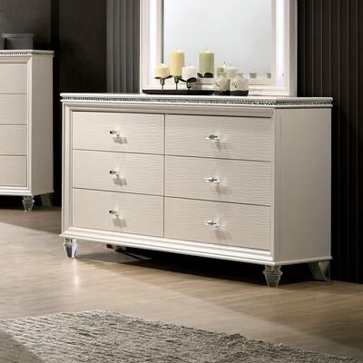 Silver Orchid Allenby Contemporary Pearl White 55-inch Wide 6-Drawer Wood Dresser