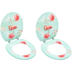 vidaXL Toilettensitze mit Deckel 2 Stk. MDF Flamingo-Design
