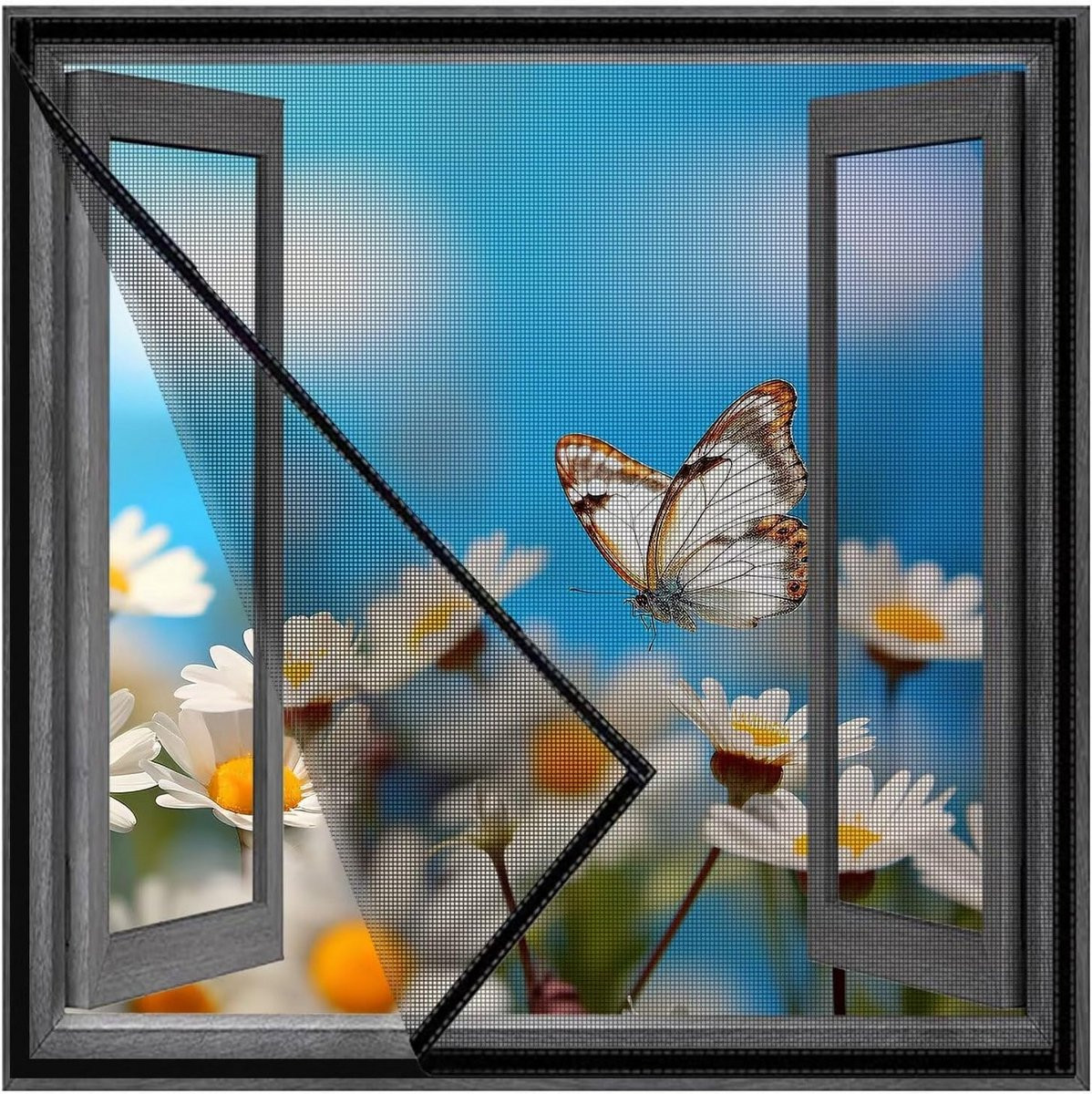 Zwart insectenwerend hor gaas voor raam en deur, Breedte: 60 cm, Hoogte: 115 cm