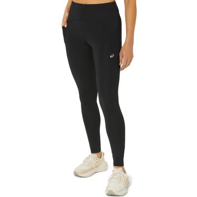 Lauftights ASICS "ROAD HIGH WAIST TIGHT", Damen, Gr. XS (34), N-Gr, schwarz (performance), Obermaterial: 78% Polyester, 22% Elasthan, kontrastfarbene Details, Hosen, Schnelltrocknend, Atmungsaktiv, Reflektierend