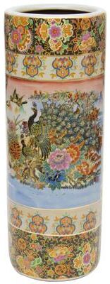 OrientalFurniture "Handmade 24"" Satsuma Peacock Porcelain Umbrella Stand"