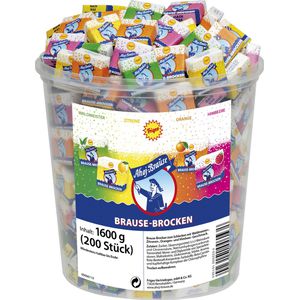 Ahoj-Brause Brausebonbons Brocken im Eimer, 200 Stück, 4 Sorten, extra große saure Würfel, einzeln verpackt, 1,6 kg