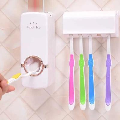Drop Dash Deals Wall Mounted Toothpaste Dispenser Toothbrush Holder Set Convenient Bathroom Organizer Wall Mounted Toothpaste Dispenser Toothbrush Holder Set Convenient Bathroom Organizer