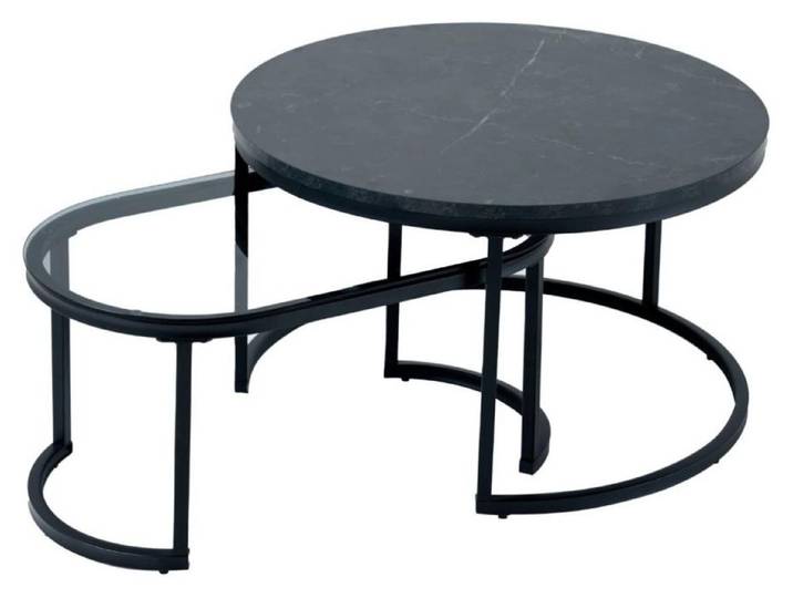 Tables basses gigognes VELTO noires effet marbre avec plateau en verre trempé