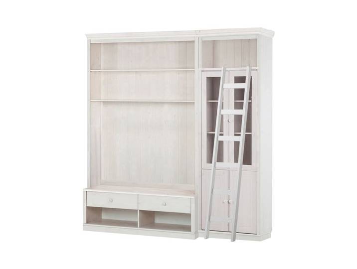 Anita-bibliothèque F Avec TV Lowboard Échelle En Pin Laqué Blanc