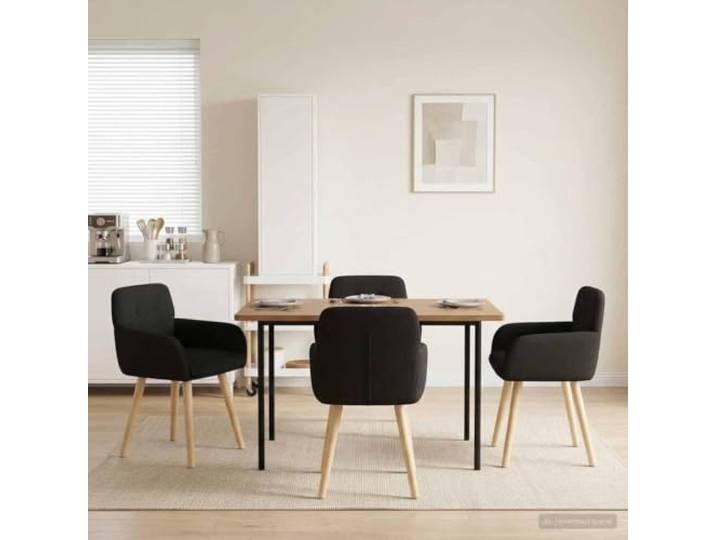 KTHLBRH Esszimmerstuehle 4 STK. Bouclé Schwarz 59 x 57 x 85 cm Metallrahmen, Gummiholzbeine braun, geneigte Rückenlehne, flache Armlehnen, pflegeleicht, Innenbereich