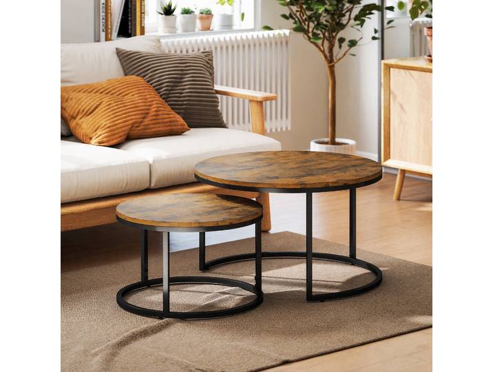 HOMCOM Lot 2 Tables Basses Gigognes Industriel Métal Brun