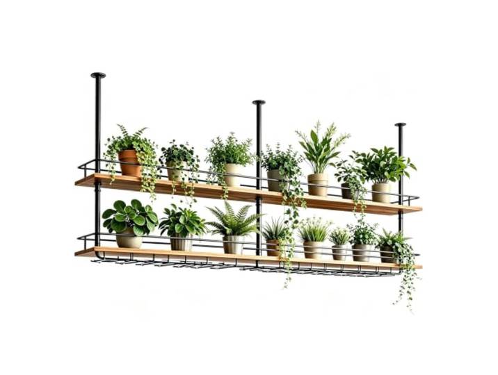 Gaommini Pflanzen-Blumen-Ständer, Lagerregal, Decken-Hängeregal für Bar, Keller/Restaurants/Küchen, Weinflaschenhalter, Stielglas-Regal, schwebende Regale mit Leitplanke(80x30x80cm)