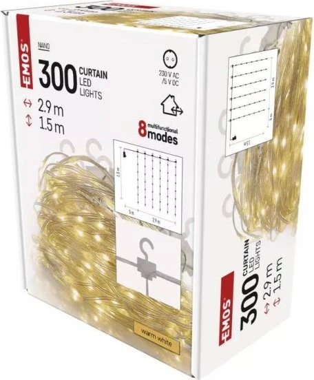 EMOS LED Nano-Weihnachtslichterkette - Vorhang, 2,9x1,5 m, innen und außen, warmweiß, Programme