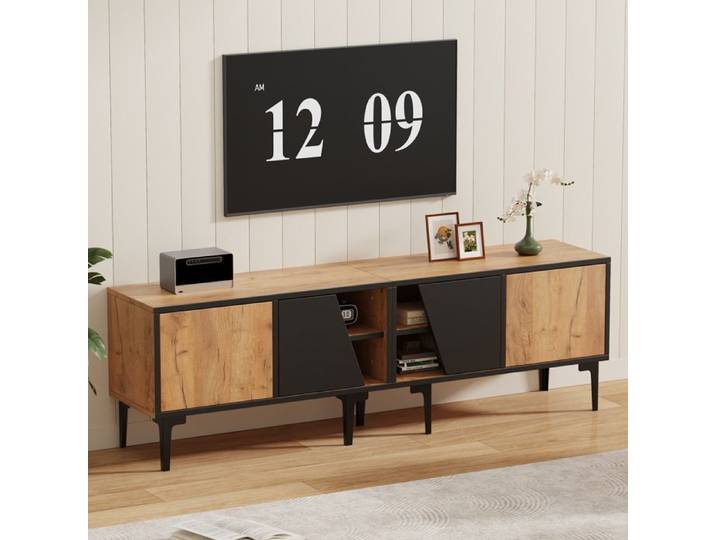 Meuble TV industriel - 160 x 36.5 x 45 cm - 4 portes - Design scandinave - Rangement optimisé
